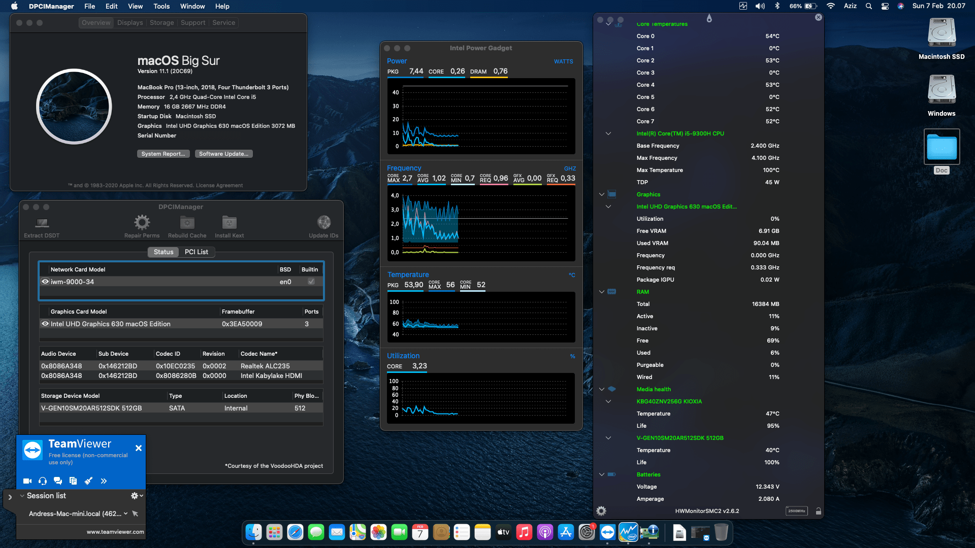 Success Hackintosh macOS Big Sur 11.1 Build 20C69 in MSI Gaming GF63 Thin 9SCSR